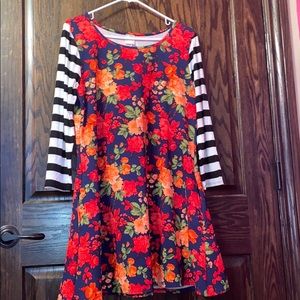 Floral and striped dress.